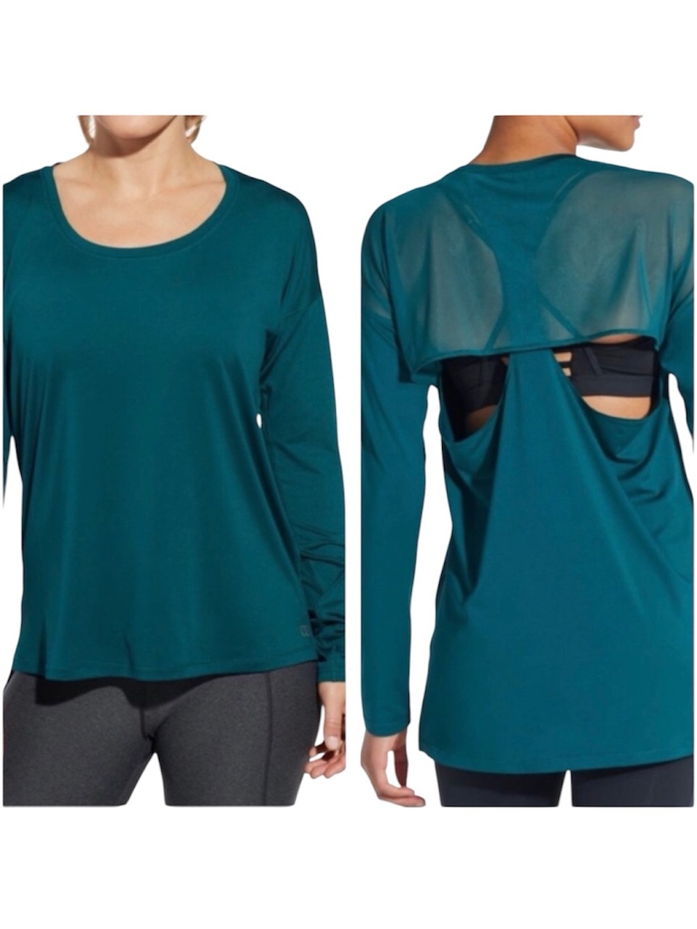 Calia NWT Mesh Back Top Deep Teal Long Sleeve BodyFreeze Medium